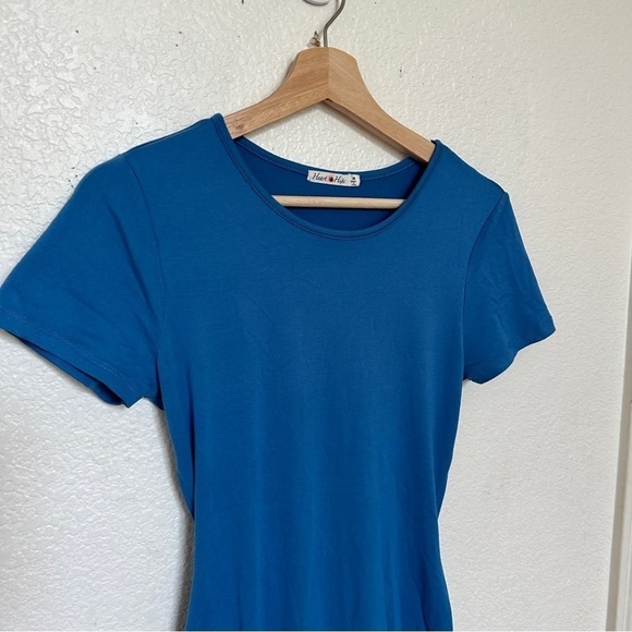 Heart Hips Blue Maxi Sundress Bodycon Fitted Women’s Slit Split Dress Twist Back - Picture 2 of 6